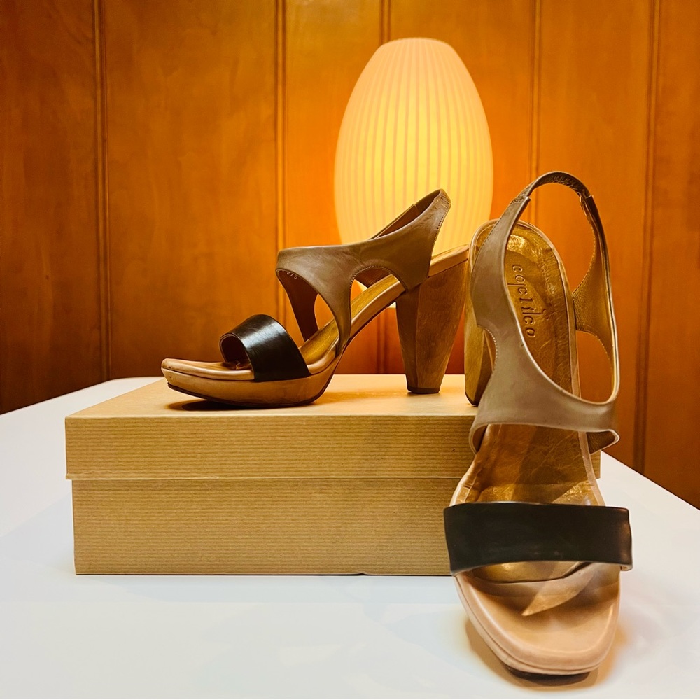 Coclico leather sandals, platform with 4 inch wood heels. Size 37.5. ⭐️